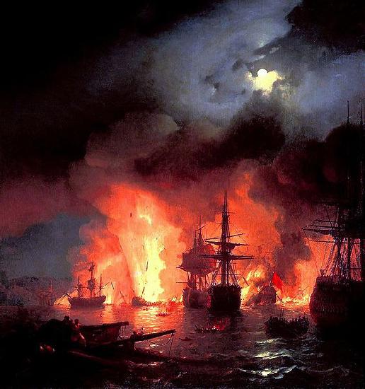 Ivan Aivazovsky Battle of cesme at Night oil painting image